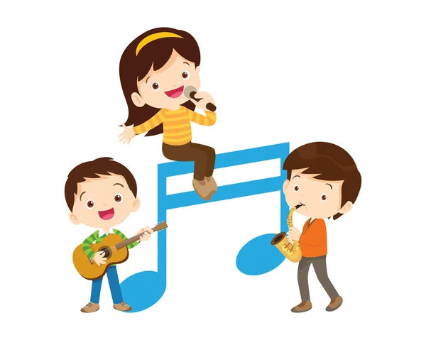 Música Kids Play Conceito Música Escola Música Cartoon Dançando Crianças — Vetor de Stock