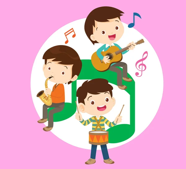 Enfants Musique Jouer Concept Musique École Musique Enfants Danse Bande — Image vectorielle