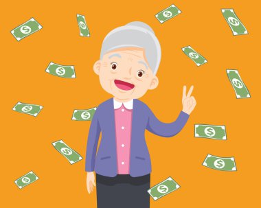 Nakit, para, döviz faturaları iş adamının etrafında dolanıyor. Düşen para başarılı finans ve iş konsepti