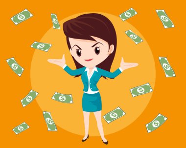 Nakit, para, döviz faturaları iş adamının etrafında dolanıyor. Düşen para başarılı finans ve iş konsepti