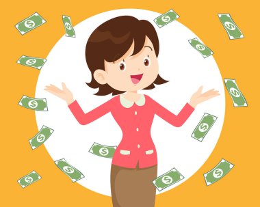 Nakit, para, döviz faturaları iş adamının etrafında dolanıyor. Düşen para başarılı finans ve iş konsepti