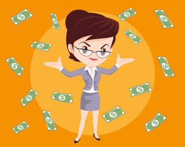 Nakit, para, döviz faturaları iş adamının etrafında dolanıyor. Düşen para başarılı finans ve iş konsepti