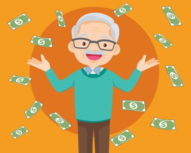 Nakit, para, döviz faturaları iş adamının etrafında dolanıyor. Düşen para başarılı finans ve iş konsepti