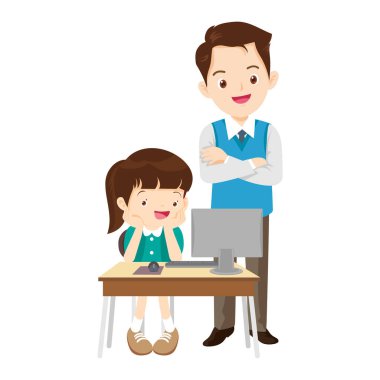 Mutlu öğretmen ve öğrenci öğrenme bilgisayarı