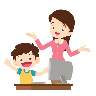 Mutlu öğretmen ve öğrenci öğrenme bilgisayarı