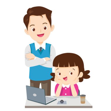 Mutlu öğretmen ve öğrenci öğrenme bilgisayarı