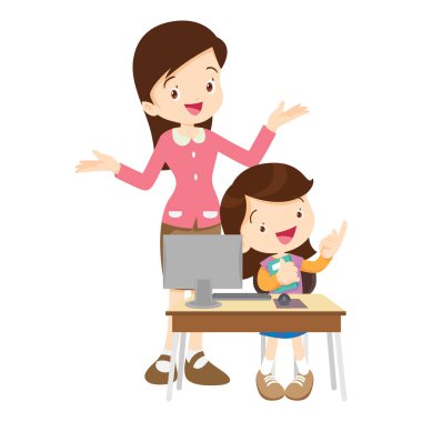 Mutlu öğretmen ve öğrenci öğrenme bilgisayarı