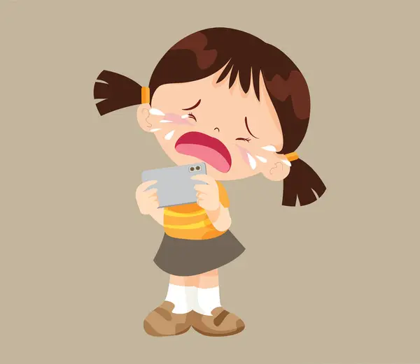 stock vector angry kid addicted mobile phone