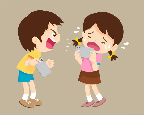 Kızgın Çocuk Bağımlı Cep Telefonu — Stok Vektör