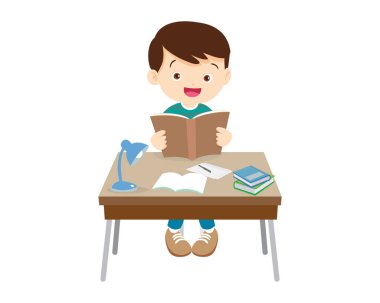 Öğrenci masa başında oturuyor ve ödev için çalışıyor