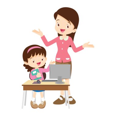Mutlu öğretmen ve öğrenci öğrenme bilgisayarı