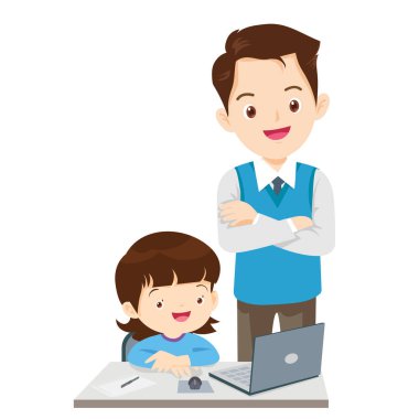 Mutlu öğretmen ve öğrenci öğrenme bilgisayarı