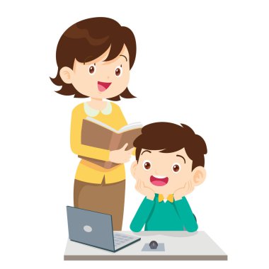 Mutlu öğretmen ve öğrenci öğrenme bilgisayarı