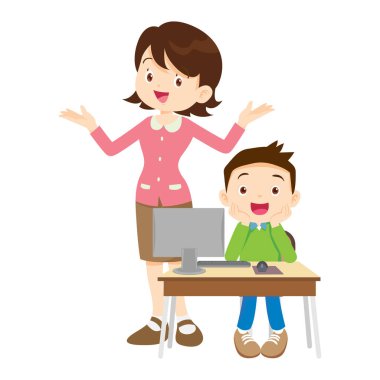 Mutlu öğretmen ve öğrenci öğrenme bilgisayarı