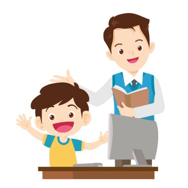 Mutlu öğretmen ve öğrenci öğrenme bilgisayarı