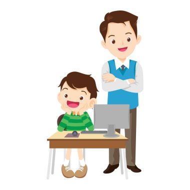 Mutlu öğretmen ve öğrenci öğrenme bilgisayarı