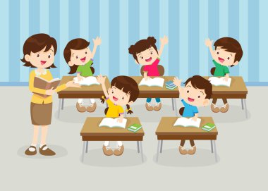 sınıftaki öğrenciler ve öğretmenler eğitim kavramını öğreniyorlar