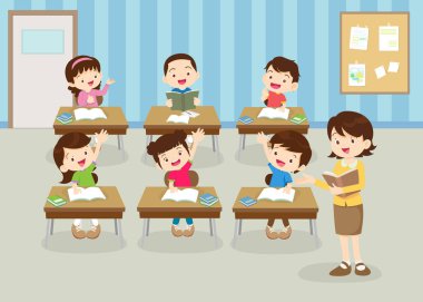 sınıftaki öğrenciler ve öğretmenler eğitim kavramını öğreniyorlar