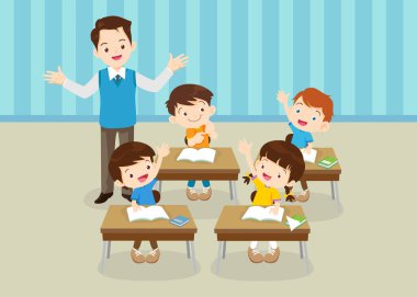 sınıftaki öğrenciler ve öğretmenler eğitim kavramını öğreniyorlar