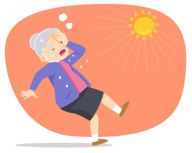 elderly woman thirsty from heat of the summer sun.older feels so thirsty because of hot weather