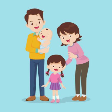 Mutlu bir aile. Baba, anne, oğlu ve kızı birlikte