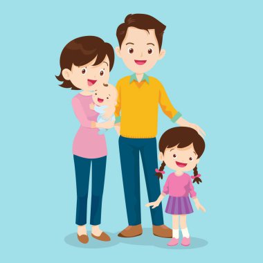 Mutlu bir aile. Baba, anne, oğlu ve kızı birlikte