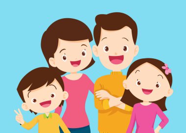 Mutlu aile kavramı. Erkek ve kadın oğullarının ve kızlarının, büyükbabalarının ve büyükannelerinin yanında dururlar. Aile portresi ya da fotoğraf