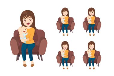 Güzel bir kadın kucağında bir bebek tutuyor, anne çocuklarına sarılıyor. Anneler Günü, Kadınlar Günü