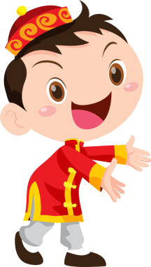 Çin 'in ulusal kostümü içinde tatlı bir oğlan ve kız. Geleneksel Çin Yeni Yıl giysileri içinde çizgi film çocukları