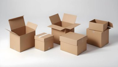 çeşitli karton paket kutuları nakledilmeye hazır