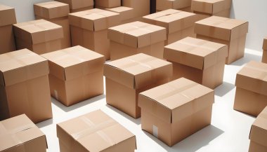 Etrafa saçılmış karton paketler.