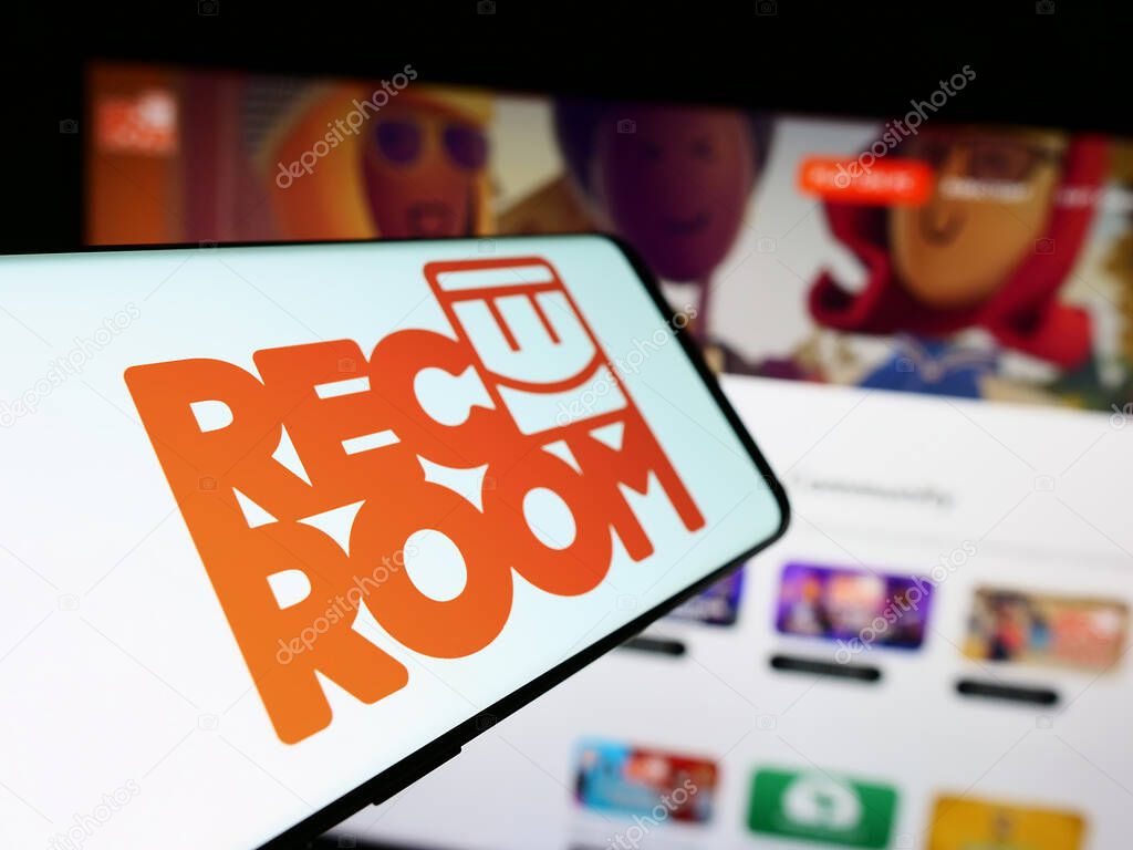 Stuttgart, Germany - 06-01-2024: Mobile phone with logo of American video games company Rec Room Inc. in front of business website. Focus on left of phone display.