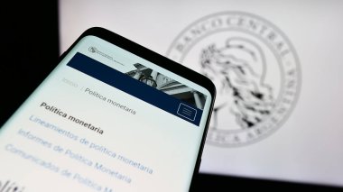 Stuttgart, Almanya - 07-16-2024: Logo önünde Banco Central de la Republica Argentina (BCRA) web sitesi bulunan cep telefonu. Telefon ekranının sol üst kısmına odaklan.