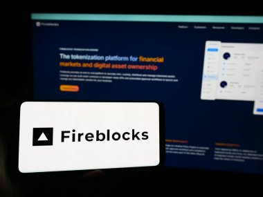 Stuttgart, Almanya - 08-16-2024: İnternet sitesinin önünde ABD 'li engelleme şirketi Fireblock Inc.' in logosuna sahip akıllı telefon sahibi kişi. Telefon ekranına odaklan.