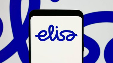 Stuttgart, Germany - 01-03-2024: Mobile phone with logo of Finnish telecommunications company Elisa Oyj on screen. Focus on phone display. clipart