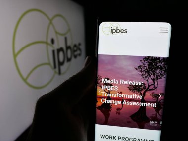 Stuttgart, Almanya - 03-07-2025: Hükümetler arası organizasyon logosu logosu olan web sayfası logosu ekranda. Telefon ekranının merkezine odaklan.