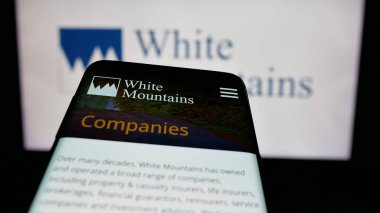 Stuttgart, Almanya - 03-09-2025: Web sitesinin önünde ekranda White Mountains Sigorta Grubu Ltd. şirketinin logosuna sahip cep telefonu. Telefon ekranının sol üst kısmına odaklan.