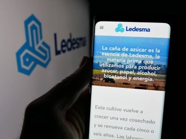 Stuttgart, Almanya - 03-31-2025: Arjantinli tarım şirketi Grupo Ledesma 'nın logolu web sayfası ekranda. Telefon ekranının merkezine odaklan.