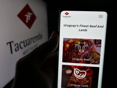 Stuttgart, Almanya - 04-02-2025: Logonun önünde Frigorifico Tacuarembo S.A. firmasının logosunun bulunduğu web sayfası var. Telefon ekranının merkezine odaklan.