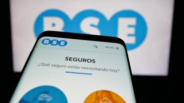 Stuttgart, Almanya - 04-02-2025: İnternet sitesi önünde ekranda Banco de Seguros del Estado (BSE) şirketinin logosunun yer aldığı cep telefonu. Telefon ekranının sol üst kısmına odaklan.