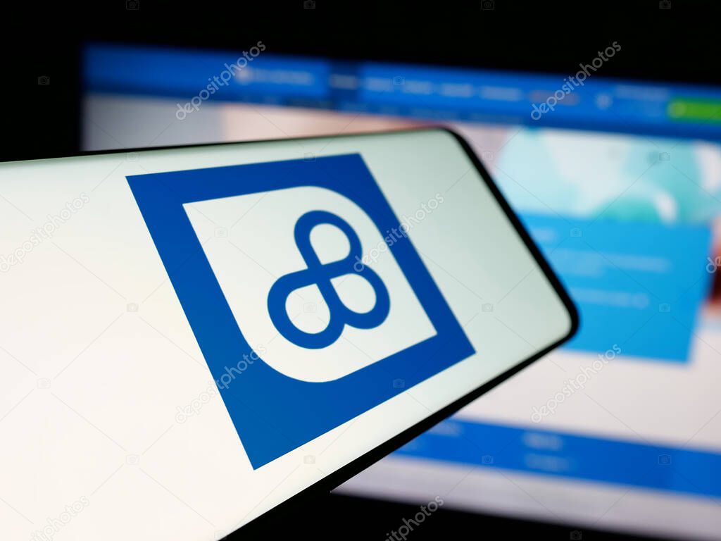 Stuttgart, Germany - 04-09-2025: Smartphone with logo of Ecuadorian banking company Banco del Pacifico on screen in front of website. Focus on left of phone display.