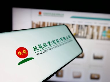 Stuttgart, Almanya - 05-02-2025: Dokuz Ejderha Kağıt (Holding) şirketinin logosuna sahip akıllı telefon web sitesi önünde ekranda. Telefon ekranının soluna odaklan.