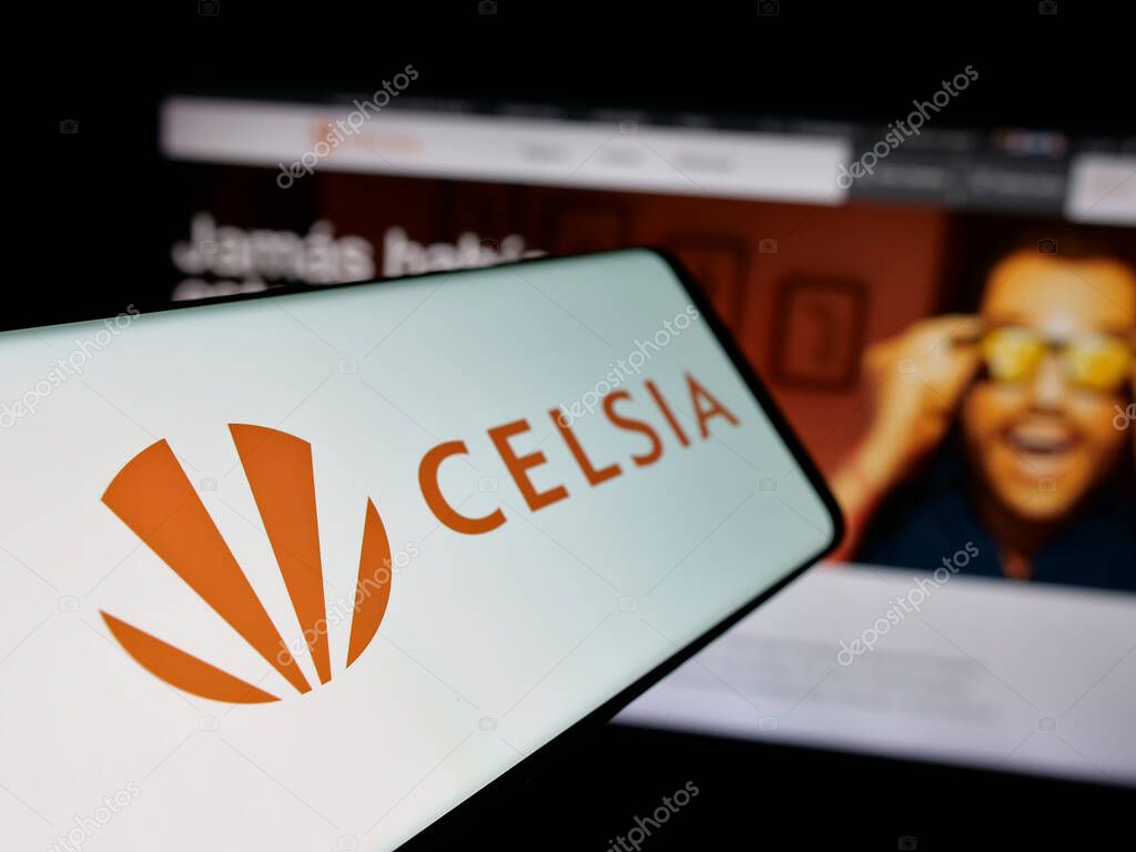 Stuttgart, Germany - 05-05-2025: Smartphone with logo of Colombian energy company Celsia S.A. E.S.P. on screen in front of website. Focus on center-left of phone display.