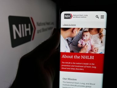 Stuttgart, Almanya - 05-25-2025: ABD sağlık enstitüsü NHLBI 'ın web sayfası olan akıllı telefonu logonun önünde tutan kişi. Telefon ekranının merkezine odaklan.