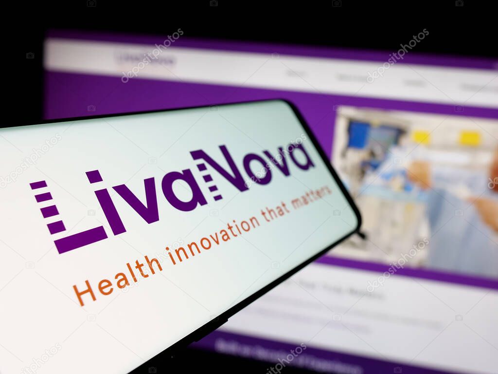 Stuttgart, Germany - 06-07-2025: Smartphone with logo of medical device company LivaNova plc on screen in front of website. Focus on center-left of phone display.