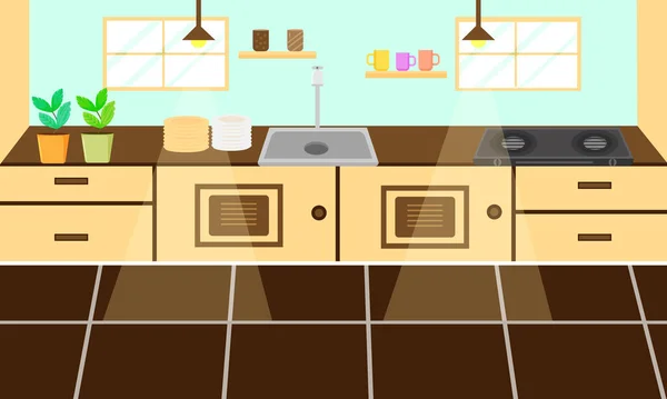 Interior Kitchen Modern Furniture Flat Illustration — Stock Vector