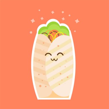 Burrito fast food çizgi filmi Kawaii karakteri balonlu sohbet