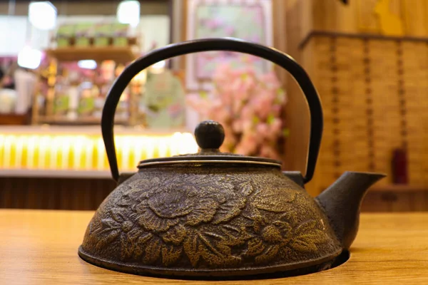 Japanese Teapot Some Floral Pattern Carving Made Iron Metal More — Stock Photo, Image