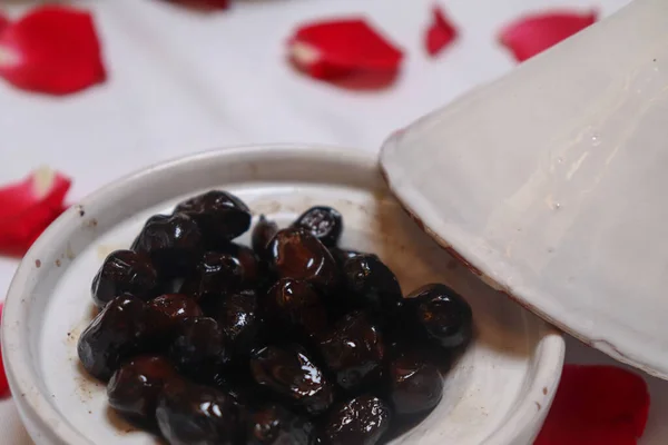 Delicioso Plato Tradicional Marroquí Aceitunas Negras — Foto de Stock