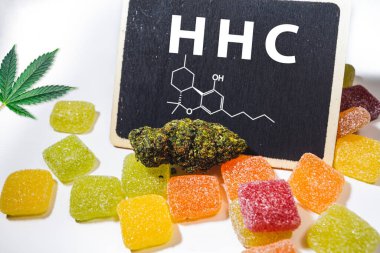 Medical Marijuana Edibles, Candies Infused with HHC Cannabis in food industry clipart